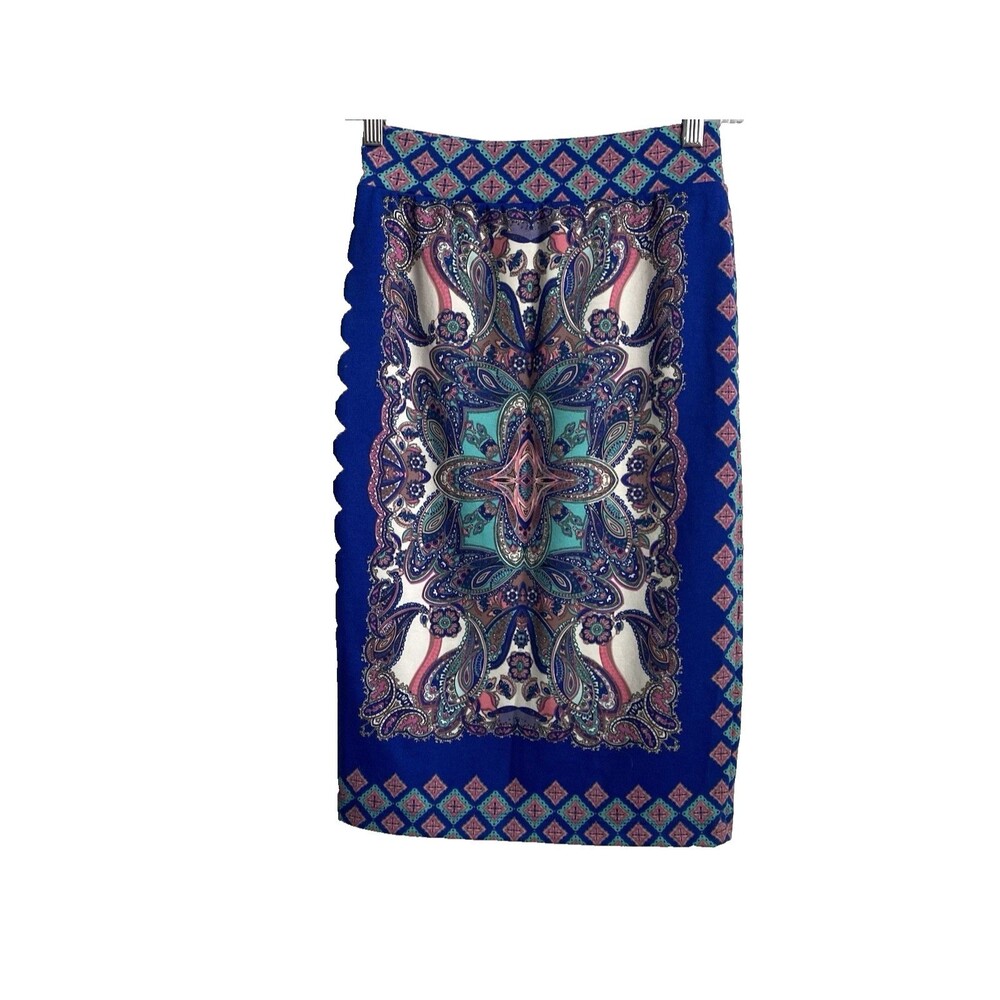 NWT Renee C. Alexia Print Blue Graphic Pencil Skirt Strech Sz Small